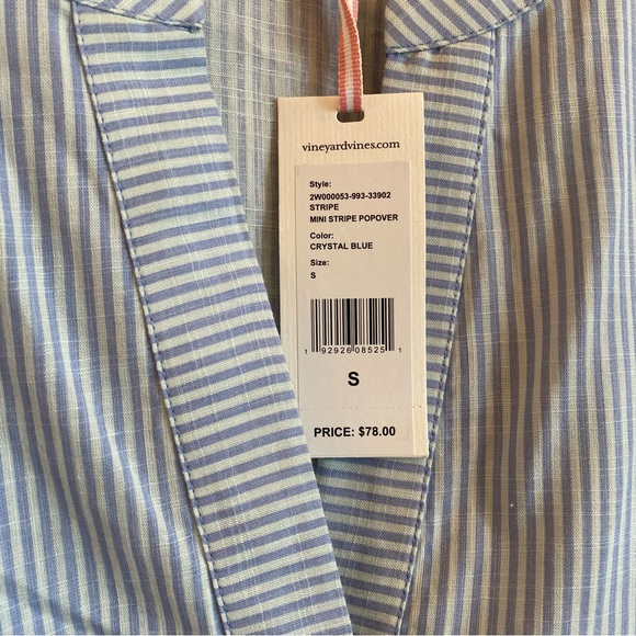 VINEYARD VINES Mini Crystal Blue Stripe Popover Dress Shirt - Picture 3 of 7